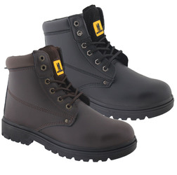 Maxsteel Lace-Up Safety Boots With Steel Toecap & Midsole  S1P In Smooth Black & Brown MS10