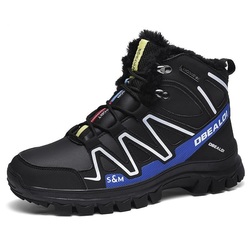Mens Lace Up Hi Top Outdoor Hiking Boots In Black Blue 669