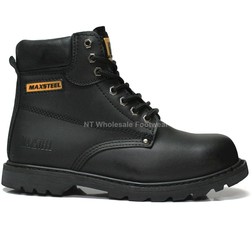 Maxsteel Goodyear Welted Lace-Up Steel Toecap Boots In Smooth Black MS06B