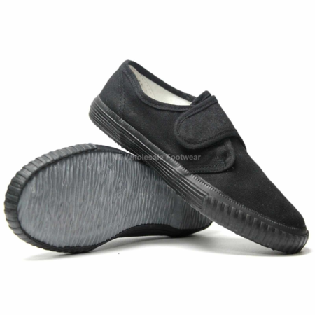 Boys Girls Kids School Pe Pumps Unisex Gym Plimsolls Trainers Velcro Slip On Gusset Shoes Size UK 4, Black / Velcro