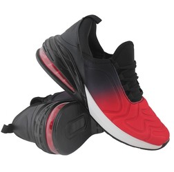 Mens Lightweight Lace Up Trainers In Black Red 280