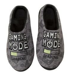 Mens Novelty Gaming Mode Slip On Mule Slippers In Grey Black