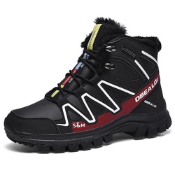 Mens Lace Up Hi Top Outdoor Hiking Boots In Black Red 669